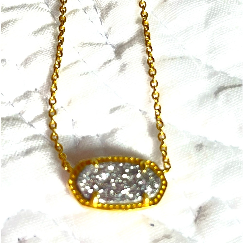 NWOT Kendra Scott Elisa Sparkly Platinum Drusy Pendant Necklace $70 Retail